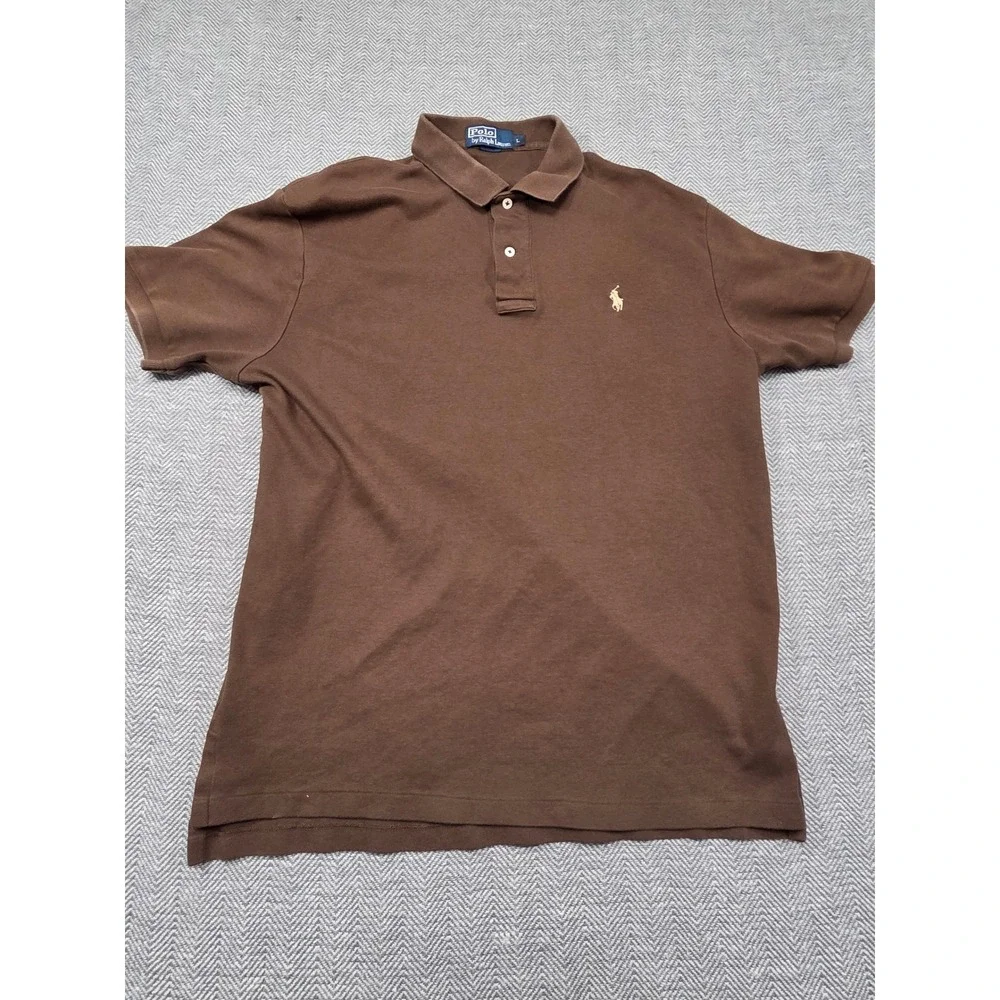 Polo Ralph Lauren Mens Large Brown Short Sleeve Cotton Pique Polo Shirt‎ Logo